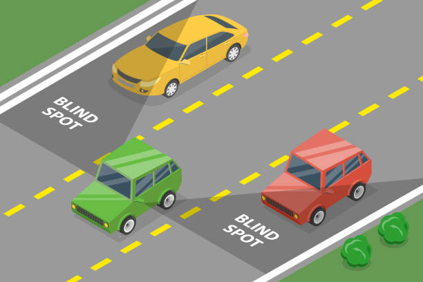 3D Isometric Flat Vector Conceptual Illustration of Vehicle Blind Spot Area, Car Driving Safety